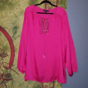 Lane Bryant vibrant pink long sleeve peasant top